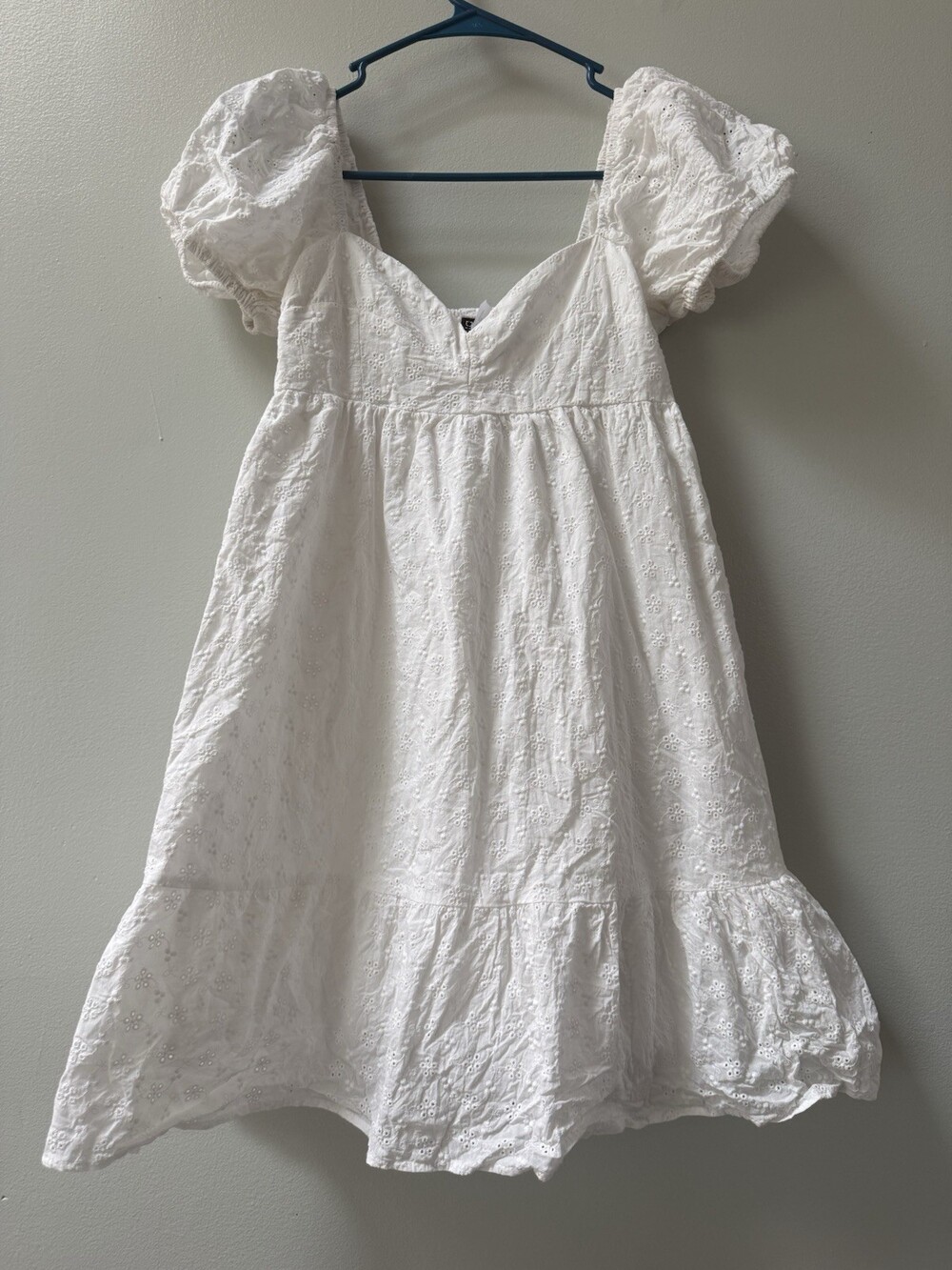 Puff Sleeve Dress White Boho Milkmaid Cottage Western Prairie Eyelet Lace Small